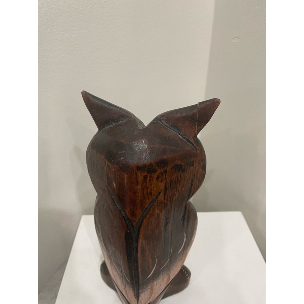 Vintage MCM Hand Carved Hand Painted Wooden Owl Sculpture With Baby Decorative - Picture 6 of 11